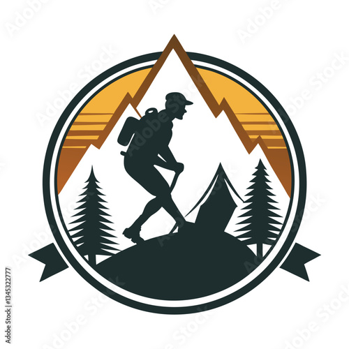 Silhouette of a Hiker Ascending a Majestic Mountain Peak during an Outdoor Adventure