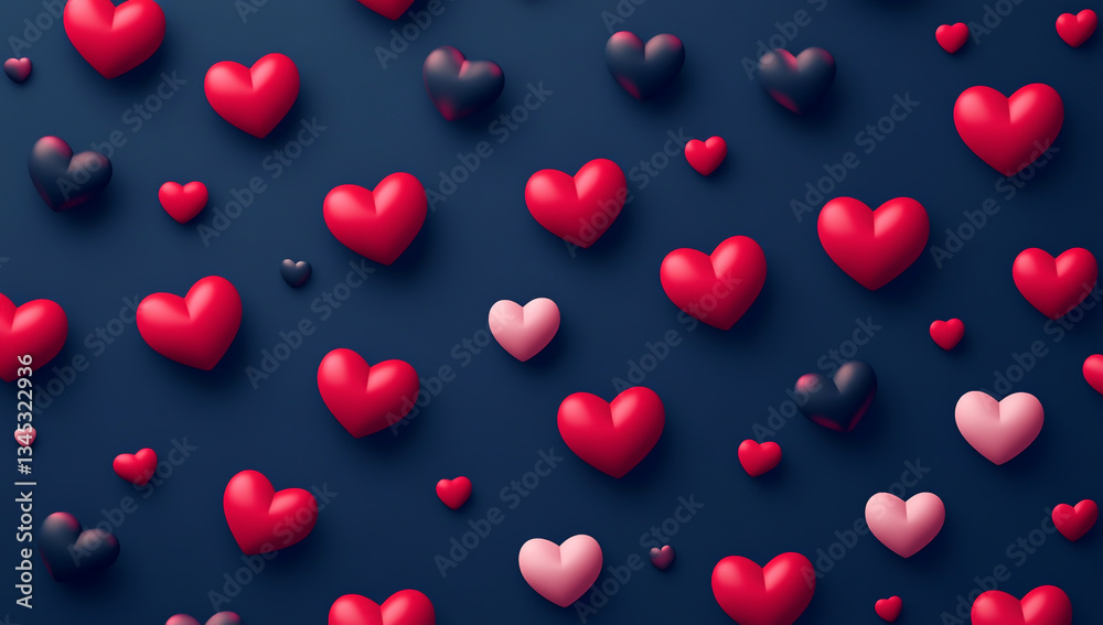 red hearts pattern on a dark blue background. red hearts pattern on a dark blue background.