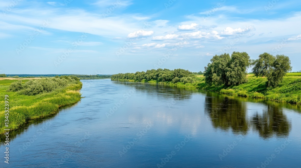 Serene River Landscape Under a Summer Sky Serene River Landscape Under a Summer Sky