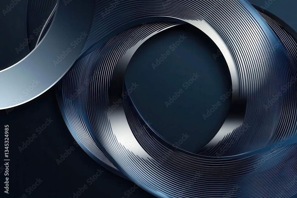 abstract digital merger concept with interlocking gradient circles and flowing lines in cool blue and silver tones on dark background