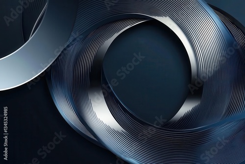 Obraz na płótnie abstract digital merger concept with interlocking gradient circles and flowing lines in cool blue and silver tones on dark background w salonie