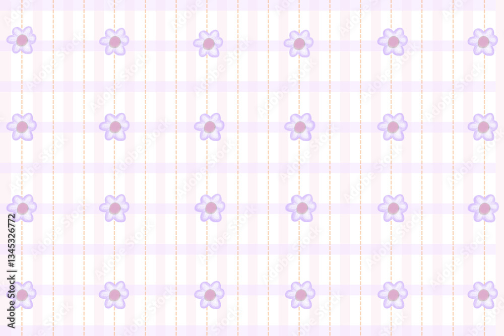 Cute pink purple color grid with flower background Cute pink purple color grid with flower background