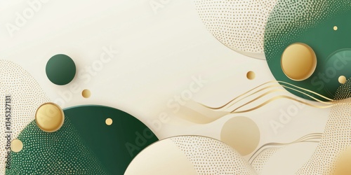 Abstract green gold beige circles pattern background.