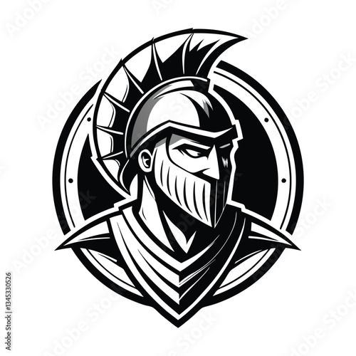 Vintage Monochrome Logo Featuring a Spartan Knight's Head