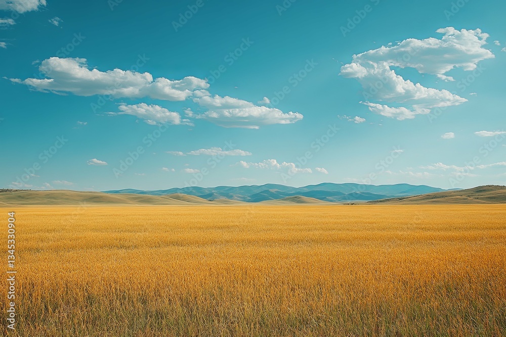 Wide open field of grain under a bright blue sky Wide open field of grain under a bright blue sky