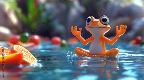 Zen frog amidst nature's bounty