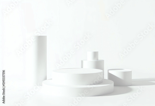 Wallpaper Mural Minimalist White Cylindrical Shapes in Abstract Composition Torontodigital.ca