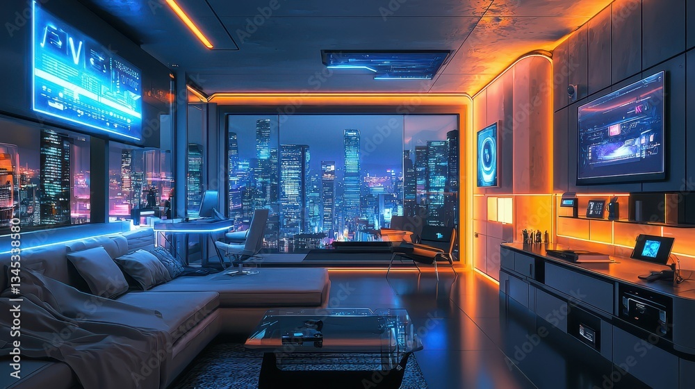 Fototapeta premium Futuristic Smart Home Interior with High-Tech Lighting Design