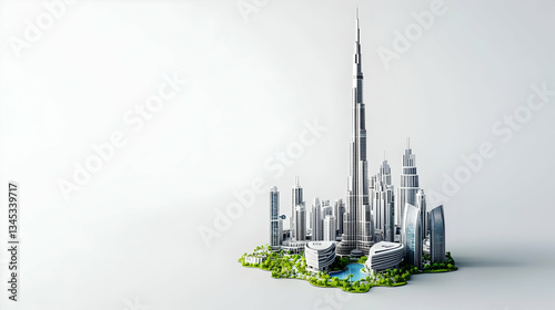 3D Model Of Dubai Skyline In Modern Style
