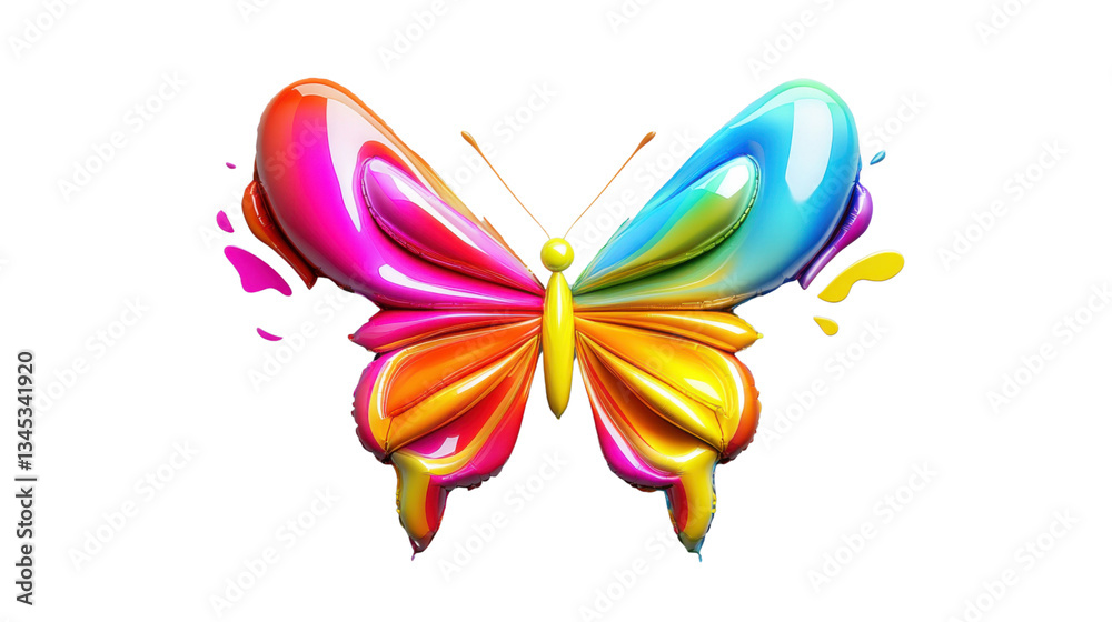 Colorful butterfly with dripping paint on transparent background Colorful butterfly with dripping paint on transparent background