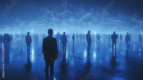 Image of a group of people and the concept of communication network. social media. human resources. AI Generated