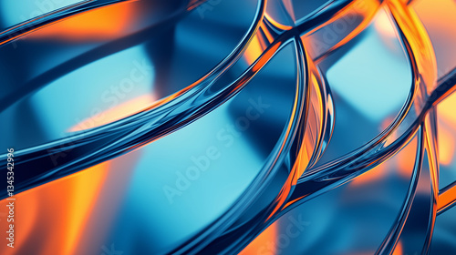 astarte.ai: Futuristic Glass Waves - Abstract Blue and Orange Reflection