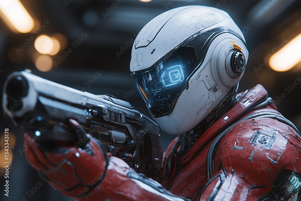 Fototapeta premium Futuristic Soldier in Red Armor