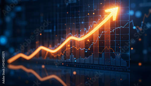 a stable financial graph with a clear upward trend, representing secure financial planning and investment. The image is composed with a dark blue backdrop