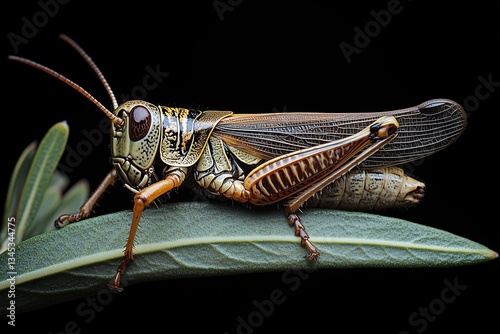Macro Shot of a Grasshopper on a Leaf