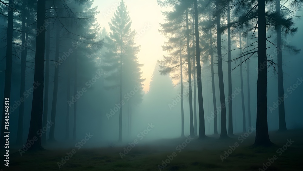 Naklejka premium Misty Forest Background: 