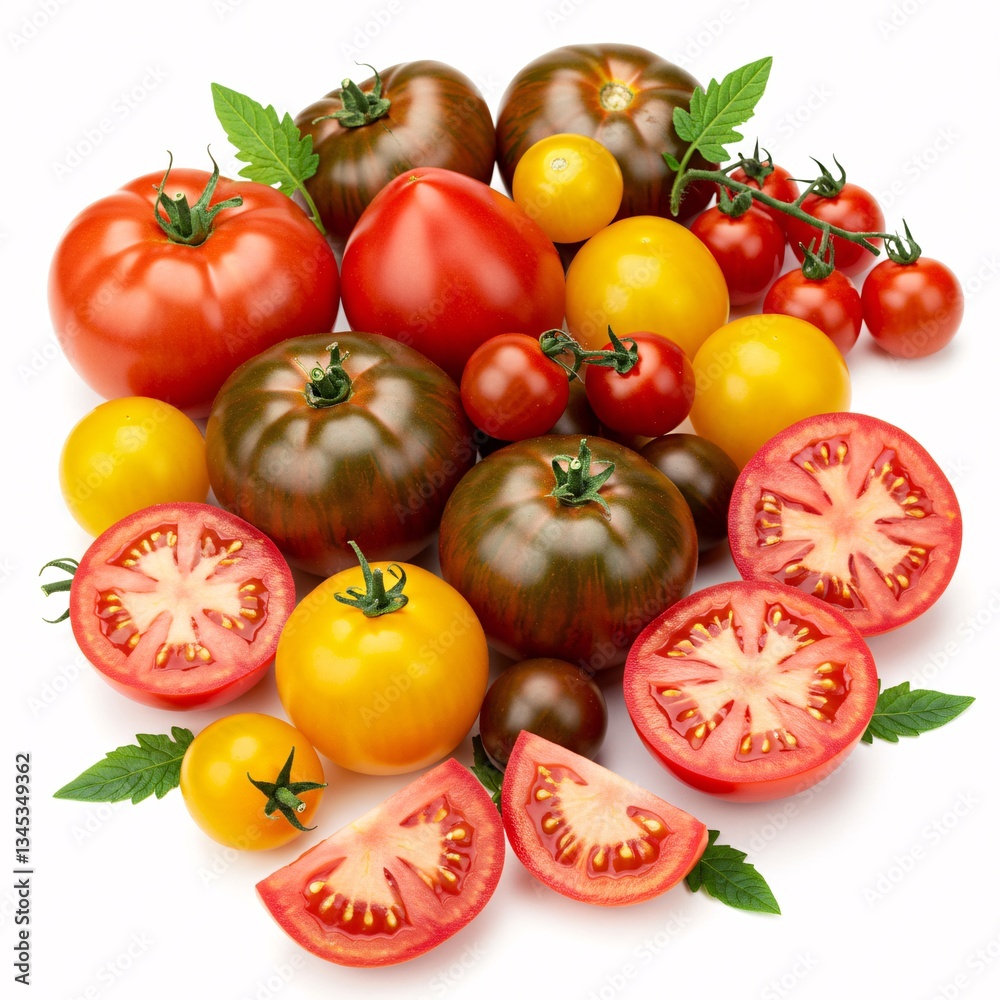 Fototapeta premium Heirloom Tomatoes with Rustic Charm on White background