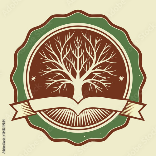 Vintage Badge Label Stamp Logo with a Tree Devoid of Leaves
