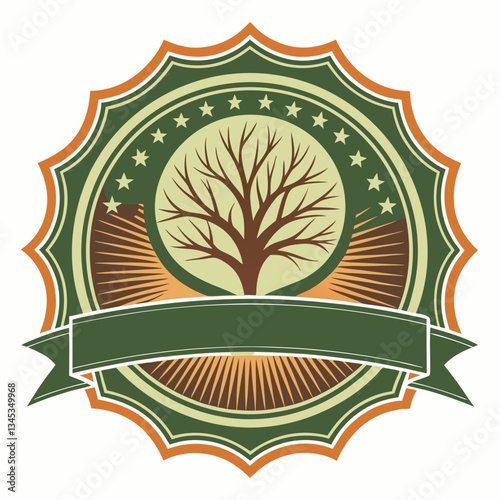 Vintage Botanical Tree Badge Logo Stamp Design with Ornate Frame