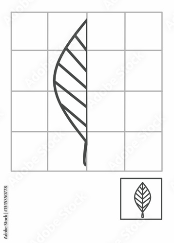 Symmetry drawing for kids, draw the other half side leaf activity for kindergarten, complete picture worksheet, Symmetry worksheet spring