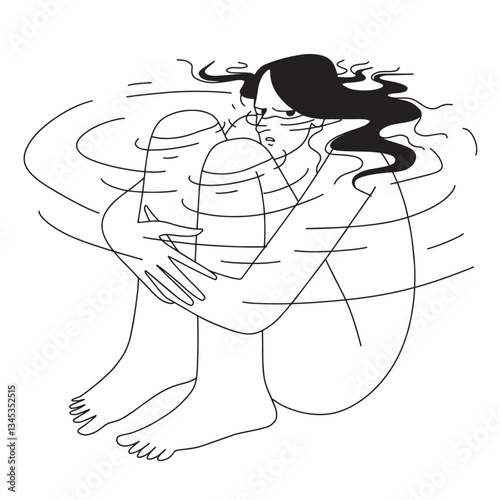 woman sitting underwater. Vector illustration