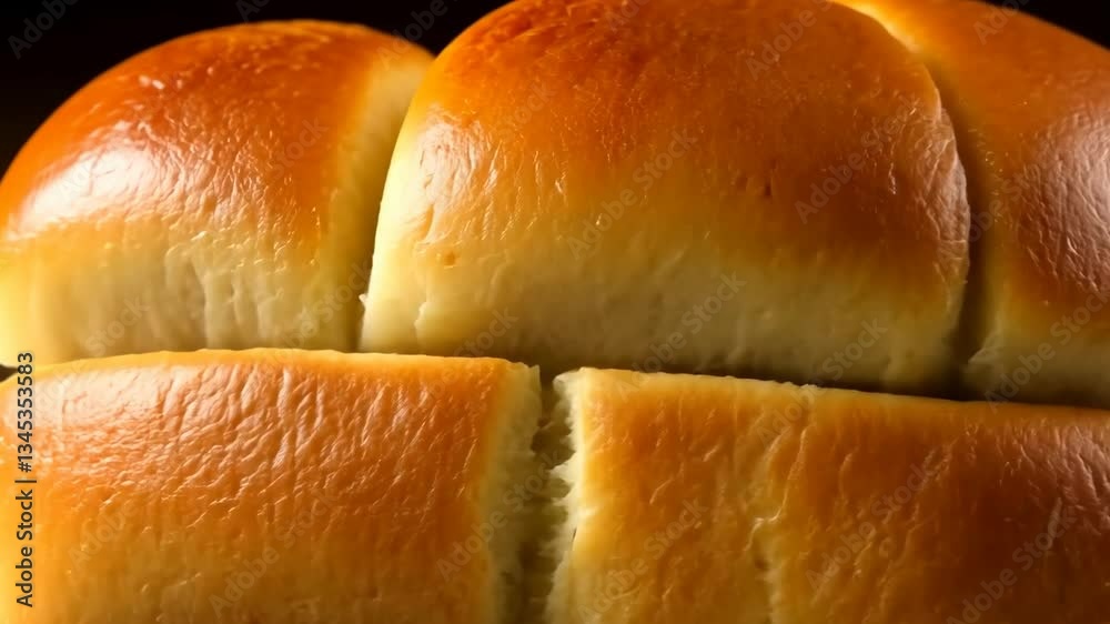 golden loaf of freshly baked bread on a rustic wooden table, warm and inviting atmosphere, natural lighting, detailed and crisp focus