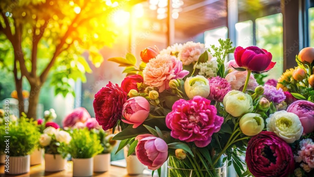 Obraz premium Floral Arrangement with Peonies and Sunlight