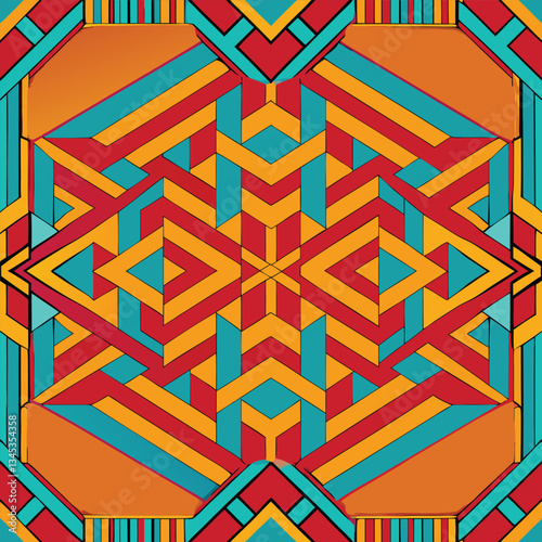 Vector Geometric Pattern with Vibrant Colors and Intricate Lines
