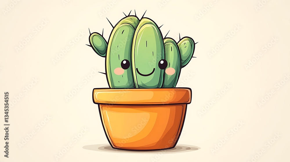 Cheerful Cartoon Cactus in a Pot Illustration Playful and Whimsical with Cute Facial Expression Cheerful Cartoon Cactus in a Pot Illustration Playful and Whimsical with Cute Facial Expression