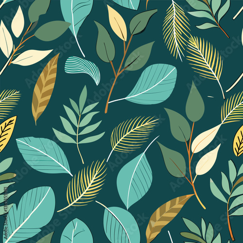 Serene Botanical Pattern: Graceful Eucalyptus Leaves on a Verdant Background