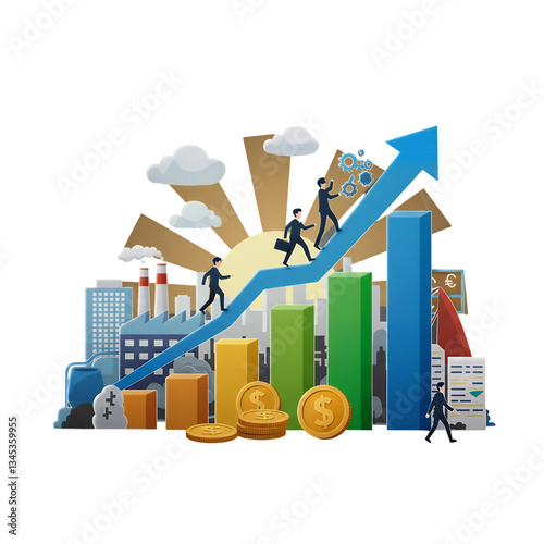 Business Growth and Success, Climbing the Chart Towards Prosperity isolated on white or transparent png background