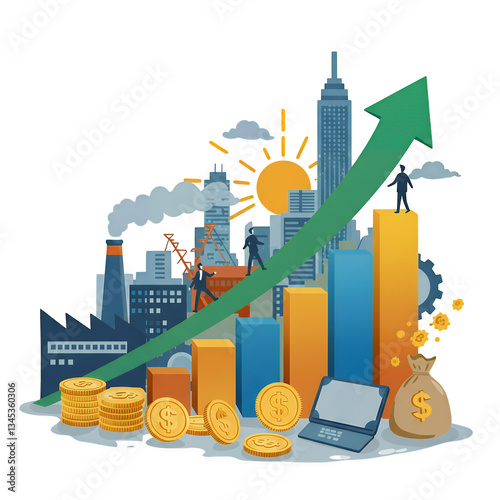 Urban Growth and Financial Success: A Business Boom Illustration isolated on white or transparent png background