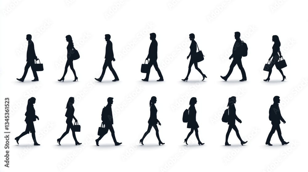 Fototapeta premium Business People Walking Silhouettes