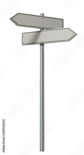 Blank Directional Road Signs on Metal Post isolated on white or transparent png background