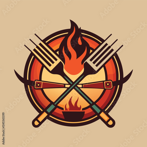 Vintage Grill Barbeque Barbecue BBQ with Fork Fire