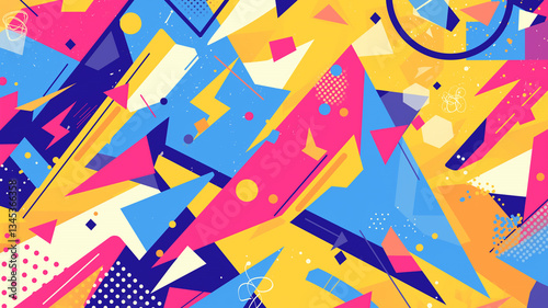 楽しい幾何学デザイン 背景素材 ポップなチーズモチーフ 水色 ピンク イエロー かわいいイラスト シームレスパターン 商用利用OK