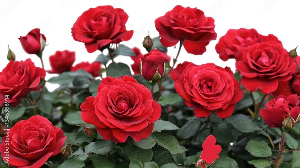 Fototapeta premium Red roses in pot, vibrant blooms, fresh flowers, perfect for a bouquet, gift
