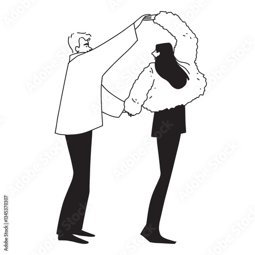 man and woman dancing romantically holding hands. Vector illustration