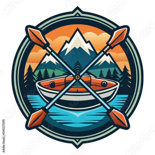 Vintage Rafting Logo Template with Retro Illustration Elements