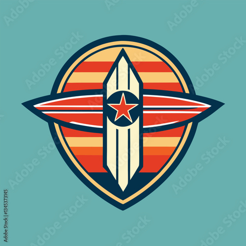 Vintage Surfing Board Logo with Vector Template and Beach Vibes
