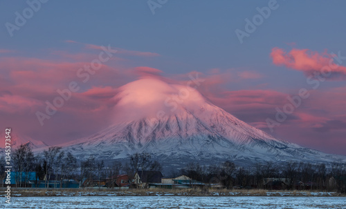 Koryaksky volcano at sunset