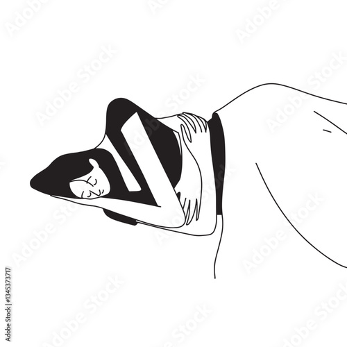 a woman is asleep with hug arm around her from behind. Vector illustration