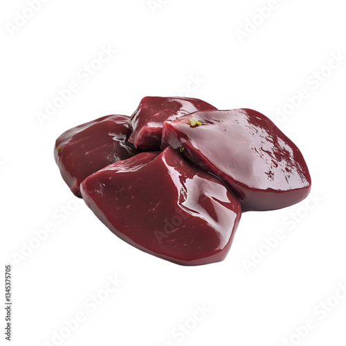 Fresh pork liver on plate on a transparent background
