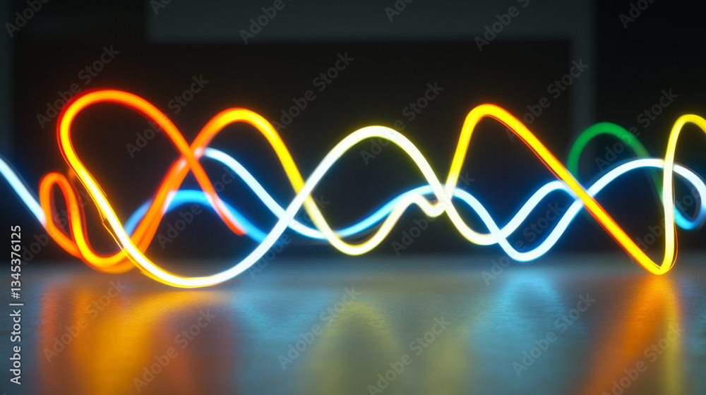 Vibrant neon light waves in various colors create dynamic and energetic pattern against dark background, evoking sense of movement and chaos Vibrant neon light waves in various colors create dynamic and energetic pattern against dark background, evoking sense of movement and chaos