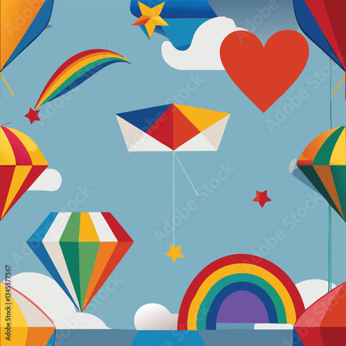 Hand-Drawn Kites Wall Art Decoration for Kids' Room