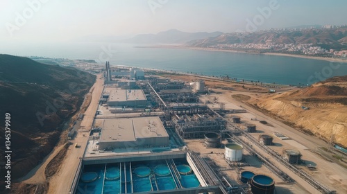 Aerial View of a Coastal Desalination Plant in Morocco