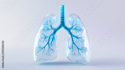 3d rendering transparent cyan lung anatomy