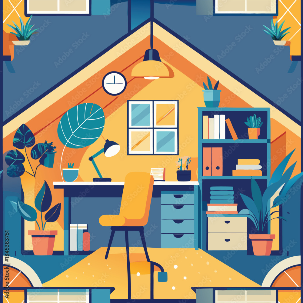 Fototapeta premium Workspace Haven: Cozy Home Office for Remote Work Productivity