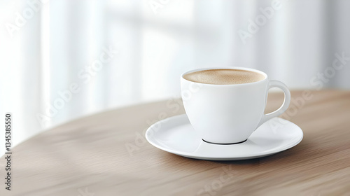 Wallpaper Mural White Coffee Cup On Saucer Placed On A Wooden Table With Natural Lighting Torontodigital.ca