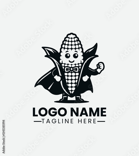 Cartoon corn cob superhero with cape and glasses. Playful food mascot concept
